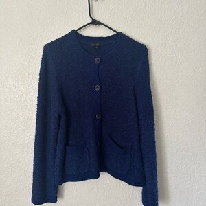 J. Crew Tweedy Textured Cardigan Knit Sweater Navy Blue Size Large